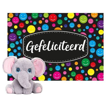 Keel toys - Cadeaukaart Gefeliciteerd met knuffeldier olifant 18 cm