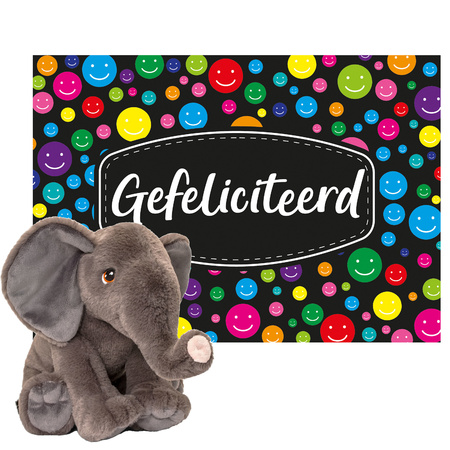 Keel toys - Cadeaukaart Gefeliciteerd met knuffeldier olifant 35 cm