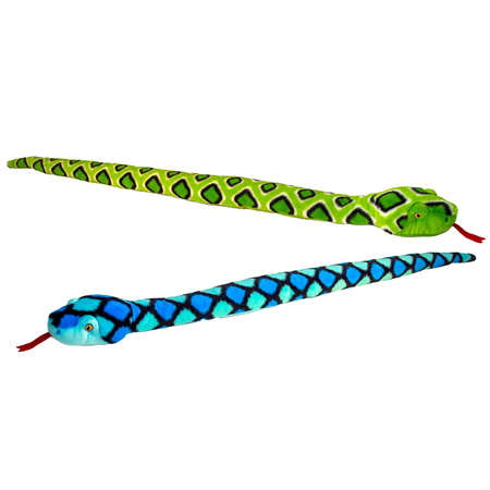 Keel Toys - Pluche knuffel dieren set van 2x slangen blauw en groen 100 cm
