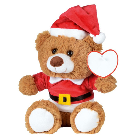 Kerst knuffelbeer pluche met kerstmuts en trui 18 x 19 cm knuffeldieren