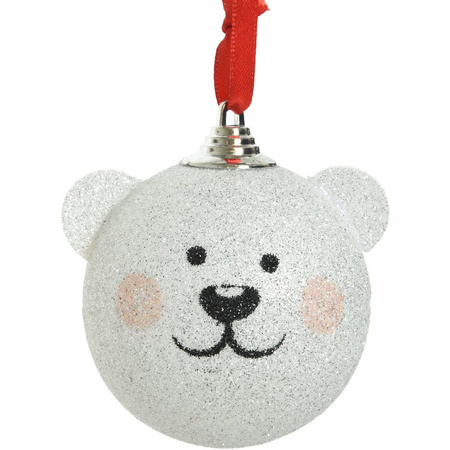Kerstversiering witte ijsbeer kerstballen plastic 8 cm