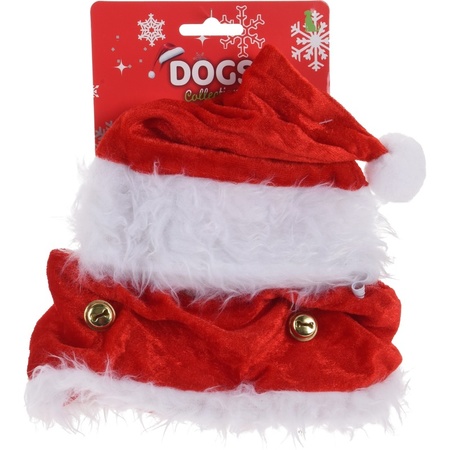 Kerstmutsen voor honden met halsband