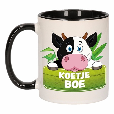 Gift set for kids - Cow soft toy 18 cm and drink mug cow print