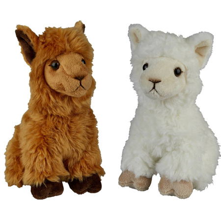 Knuffeldieren set alpaca en lama pluche knuffels 18 cm