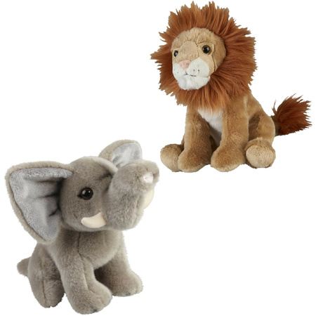 Soft toy animals set lion and elephant 18 cm