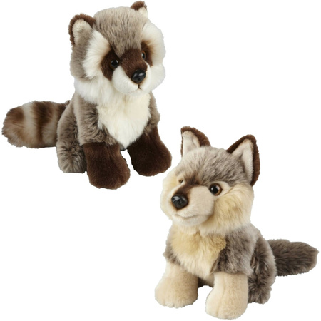 Soft toy animals set wolf and racoon 18 cm
