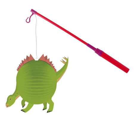 Lampionstokje 40 cm - met dinosaurus lampion - groen - D25 cm