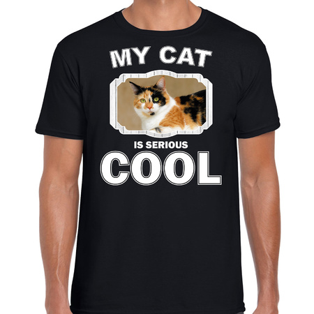 Katten liefhebber shirt lapjeskat my cat is serious cool zwart voor heren