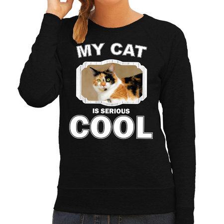 Katten liefhebber trui / sweater lapjeskat my cat is serious cool zwart voor dames