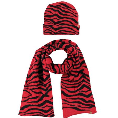 Luxe kinder winterset sjaal en muts tijger print rood