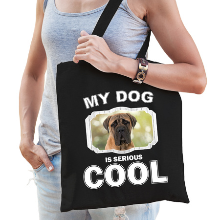 Katoenen tasje my dog is serious cool zwart - Mastiff honden cadeau tas