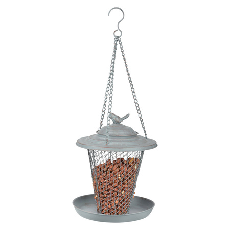 Metal bird feeder / feeder cage gray with collection tray 27 cm