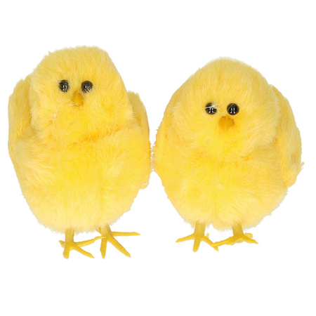 Pluche kip knuffel - 16 cm - multi kleuren - met 2x gele kuikens 7 cm - kippen familie