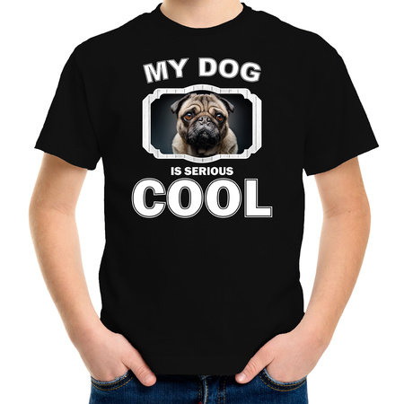 Honden liefhebber shirt mopshond my dog is serious cool zwart voor kinderen