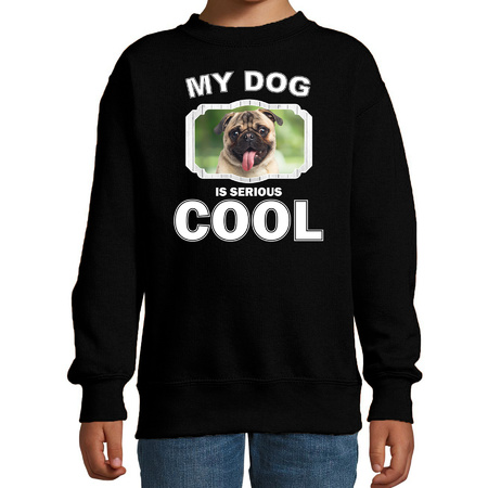 Honden liefhebber trui / sweater mopshond my dog is serious cool zwart voor kinderen