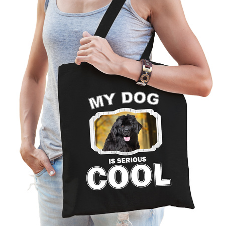 Katoenen tasje my dog is serious cool zwart - Newfoundlander  honden cadeau tas
