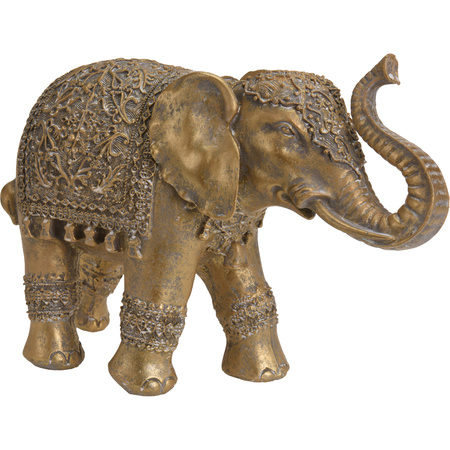 2x Decoratie olifanten tuinbeelden antiek goud 27 en 36 cm