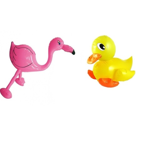 Inflatable duck and flamingo 