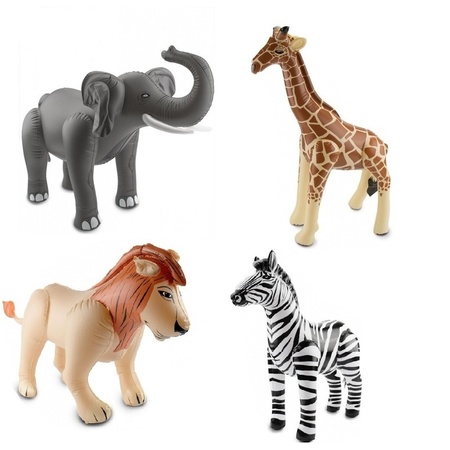 Opblaasbare olifant leeuw giraffe en zebra set