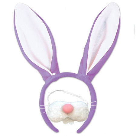 Easter bunny ears tiara purple/white with teeth/nose