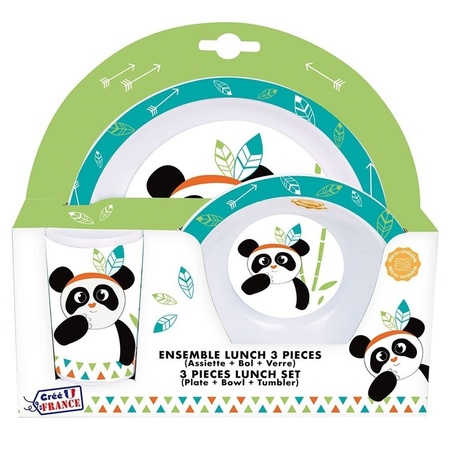 Panda kunststof serviesset 3-delig bord/diep bord/beker voor kinderen