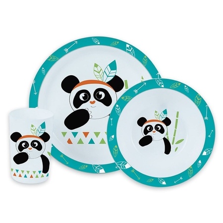 Panda theme childrens tableware set 3x plate/bowl/cup