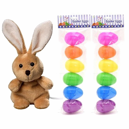 Easter decoration bunny 19 cm and 12x colored easter eggs of 8 cm
