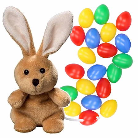 Easter decoration bunny 19 cm and 20x colored easter eggs of 6 cm