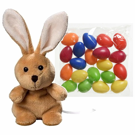 Easter decoration bunny 19 cm and 20x colored easter eggs of 6 cm