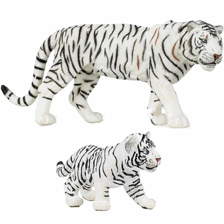 Plastic toy figures white tigers family 2x animals