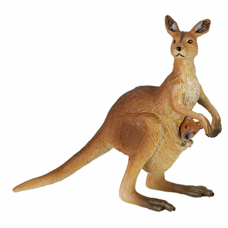 Plastic toy kangaroo with baby 8 cm