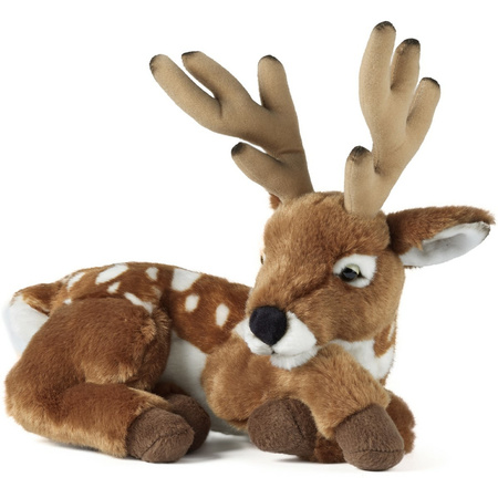 Plush brown deer with antlers cuddle toy 29 cm