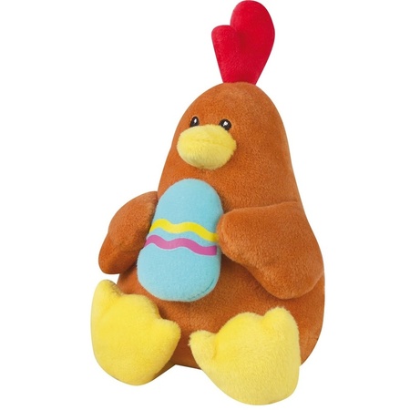 Plush brown chicken with Easter egg 16 cm