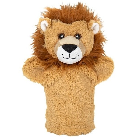 Plush brown lion hand puppet 24 cm cuddle toy