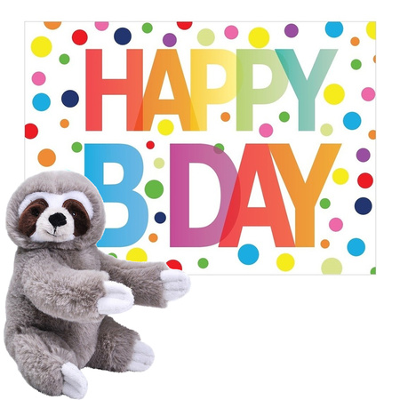Plush soft toy animal sloth 25cm and Happy Birthday postcard
