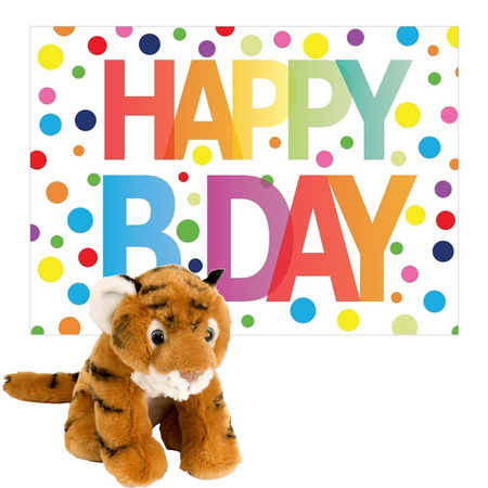 Plush soft toy animal tiger 20 cm and Happy Birthday postcard