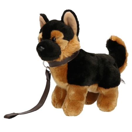 Plush German Shepherd dog cuddle toy 22 cm with lead