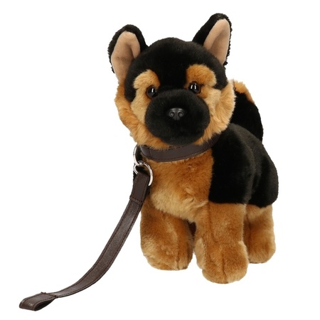 Plush German Shepherd dog cuddle toy 22 cm with lead