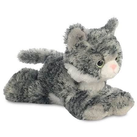 Plush soft toy cat grey/white 20 cm with an A5-size Happy Birthday postcard