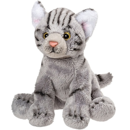 Plush grey cat cuddle toy 12 cm with Happy Birthday card