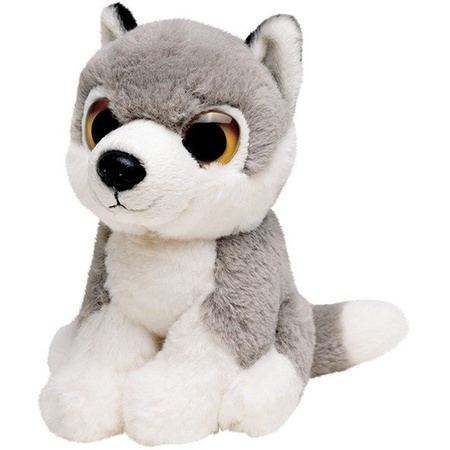 Plush grey wolf cuddle toy 13 cm