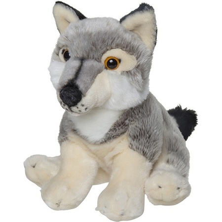 Plush grey wolf cuddle toy 22 cm