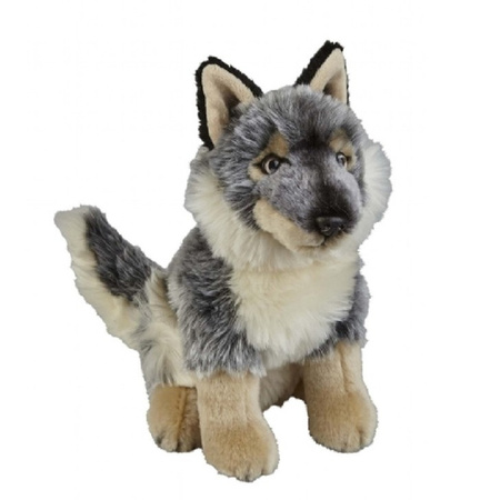 Plush grey wolf cuddle toy 28 cm