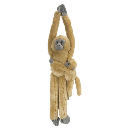 Bruine hangende Hoelmans aap/apen met jonkie knuffel 51 cm knuffeldieren