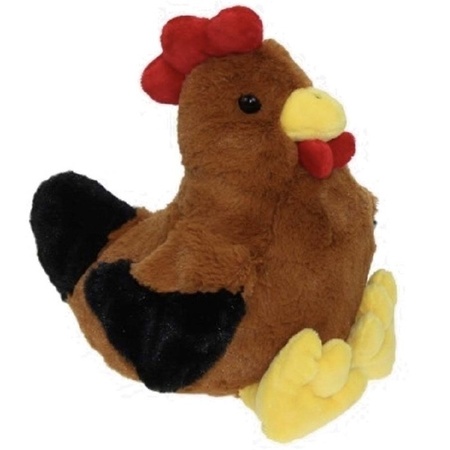 Pluche bruine kippen/hanen knuffel van 25 cm met 16x stuks mini kuikentjes 3 cm
