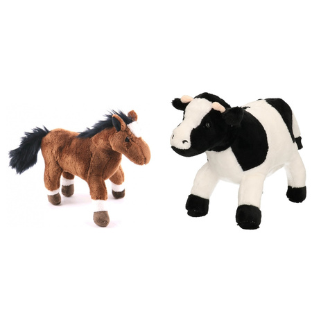 Pluche knuffel boerderijdieren set Koe en Paard van 20 cm