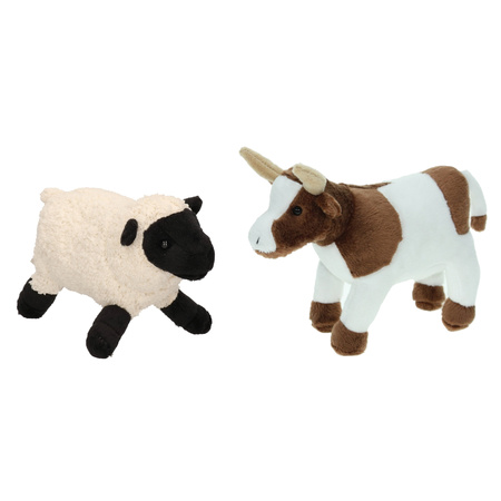 Soft toy farm animals set Cow and Sheep/Lamb 22 cm