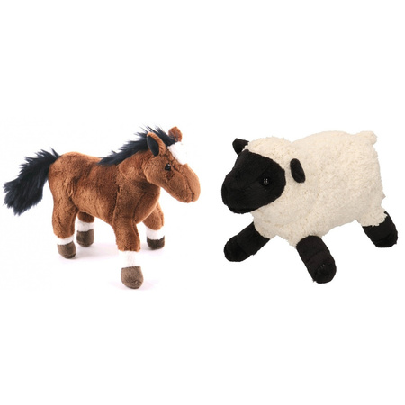 Soft toy farm animals set Sheep/Lamb and Horse 20 cm
