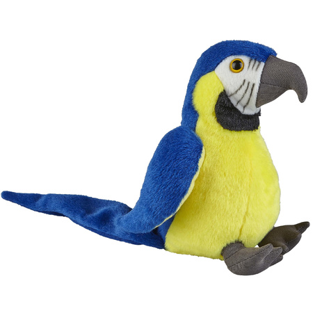 Pluche knuffel dieren blauw/goud Macaw papegaai vogel van 18 cm