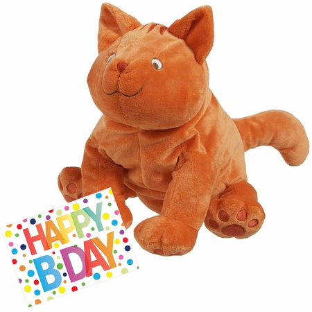 Plush soft toy orange cat 43 cm with an A5-size Happy Birthday postcard